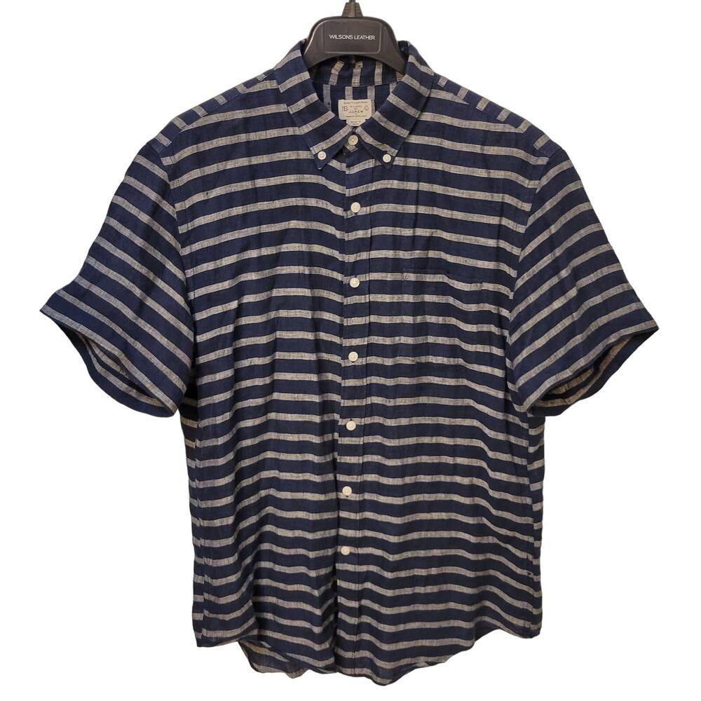 J. Crew 100% linen navy Blue and White Striped Casual Button Down Shirt